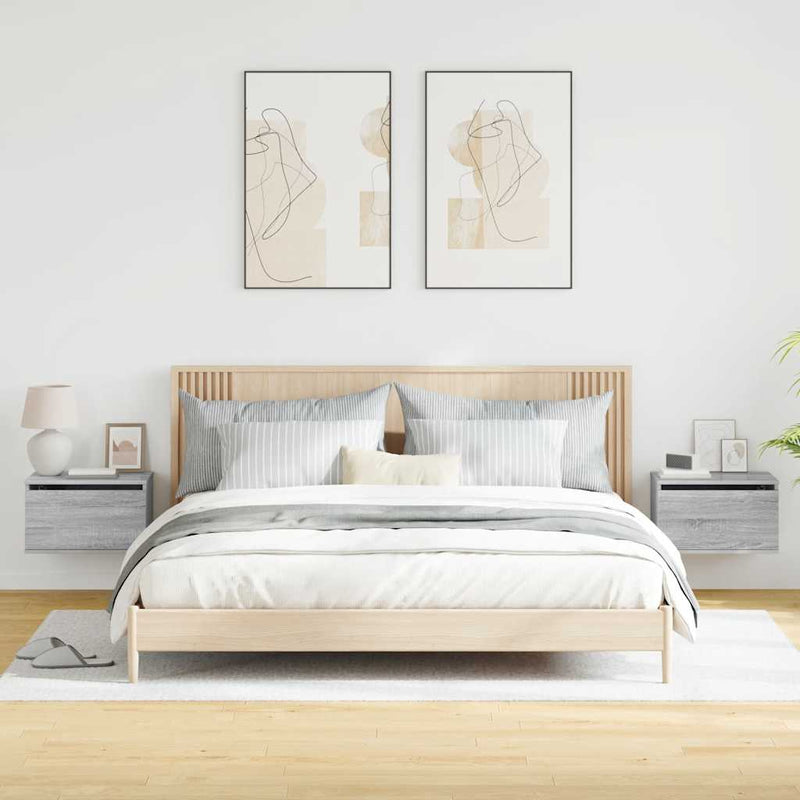 Noptiere montate pe perete cu lumini LED, 2 buc., sonoma gri