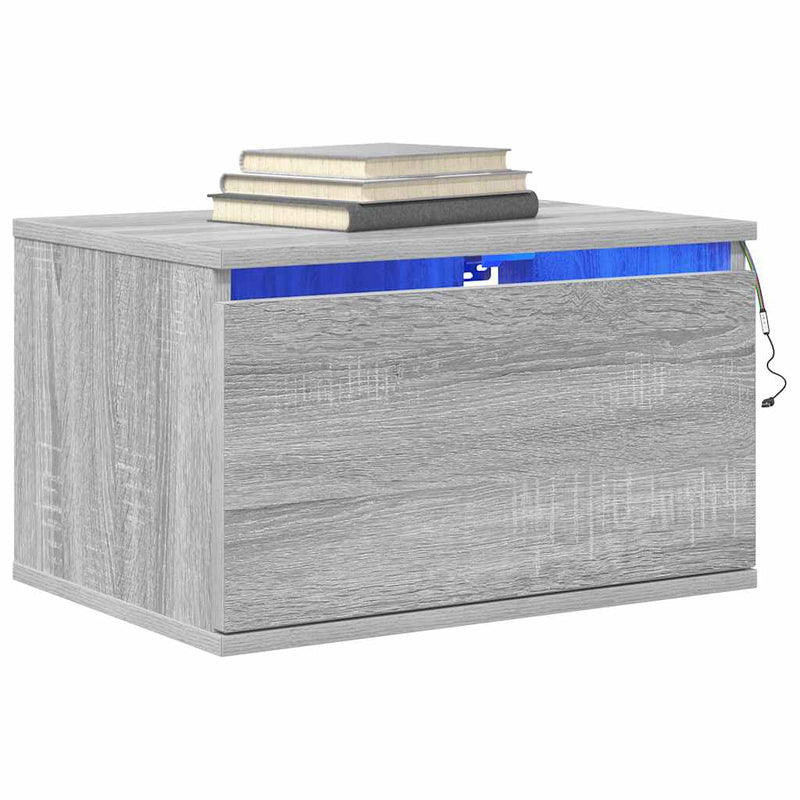 Noptiere montate pe perete cu lumini LED, 2 buc., sonoma gri