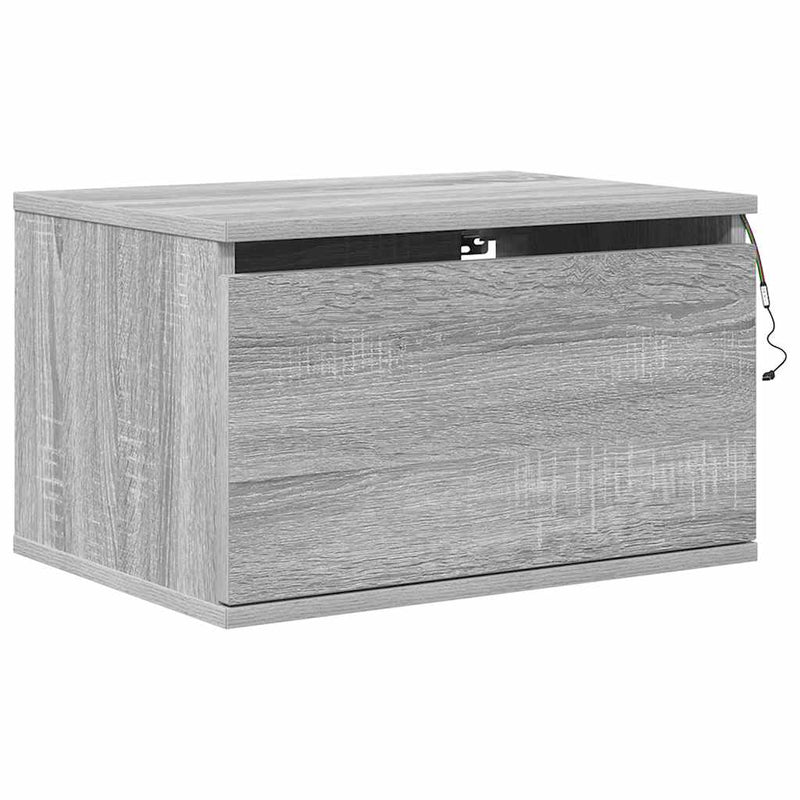 Noptiere montate pe perete cu lumini LED, 2 buc., sonoma gri
