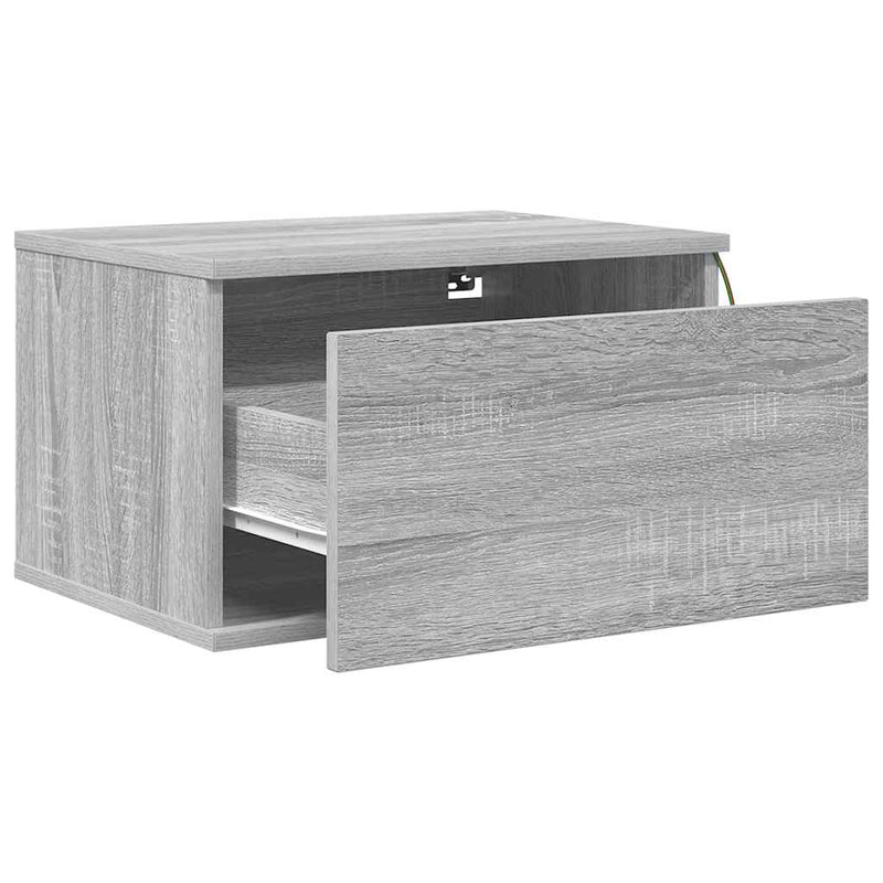 Noptiere montate pe perete cu lumini LED, 2 buc., sonoma gri