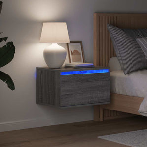 Noptiere montate pe perete cu lumini LED, 2 buc., sonoma gri
