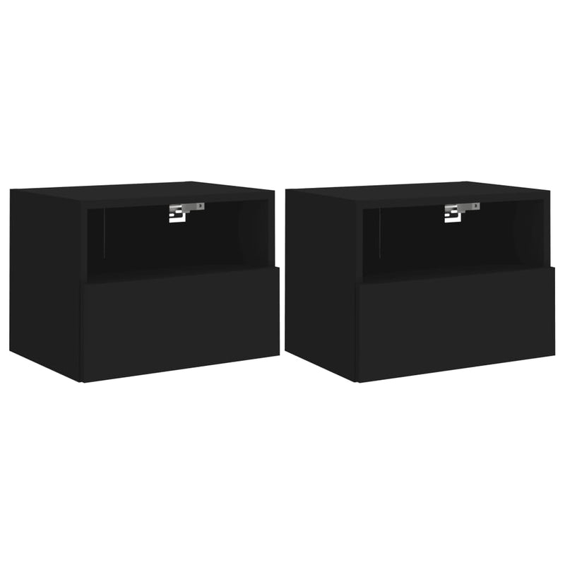 Comode TV de perete, 2 buc., negru, 40x30x30 cm, lemn prelucrat