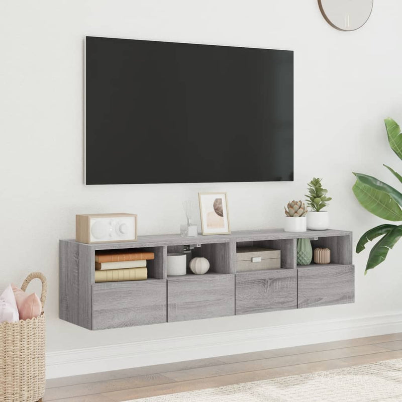 Comode TV de perete, 2 buc., gri sonoma, 60x30x30 cm, lemn