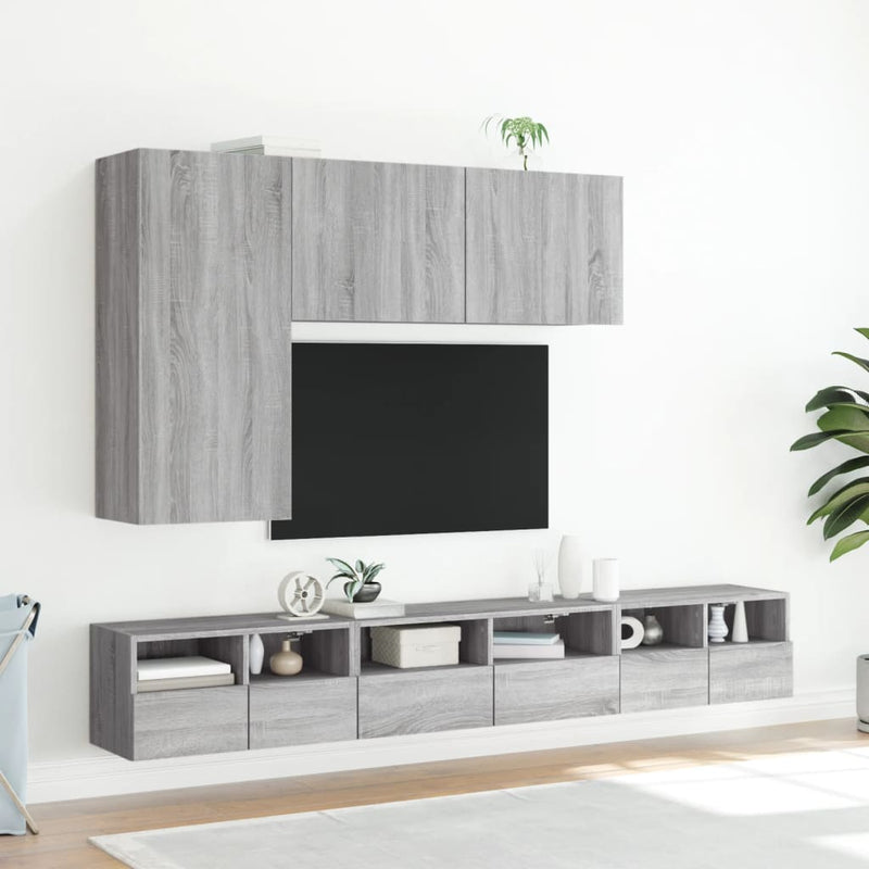 Comode TV de perete, 2 buc., gri sonoma, 60x30x30 cm, lemn
