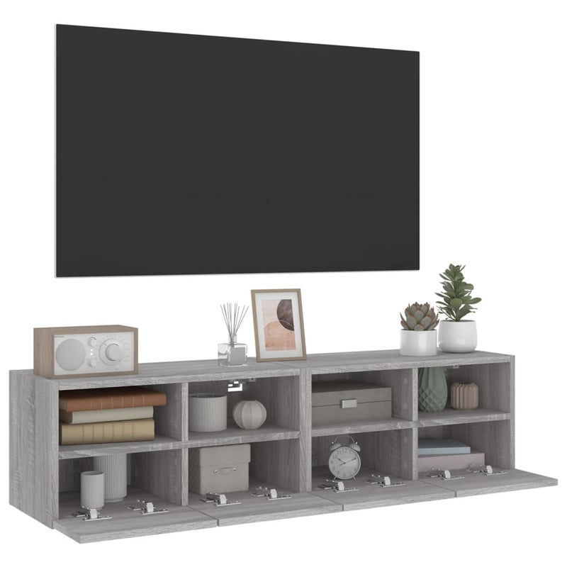 Comode TV de perete, 2 buc., gri sonoma, 60x30x30 cm, lemn