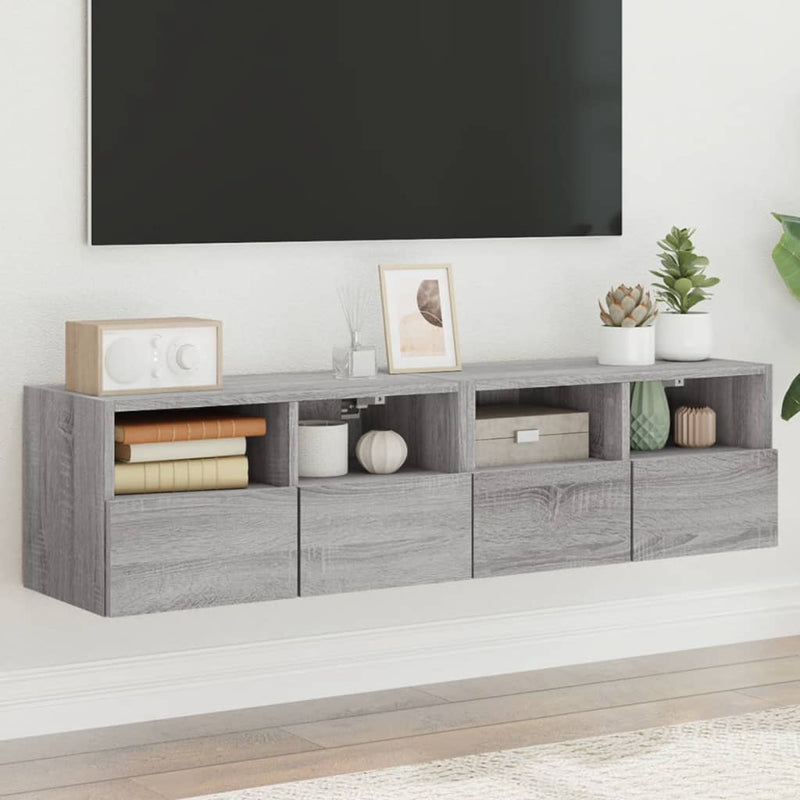 Comode TV de perete, 2 buc., gri sonoma, 60x30x30 cm, lemn