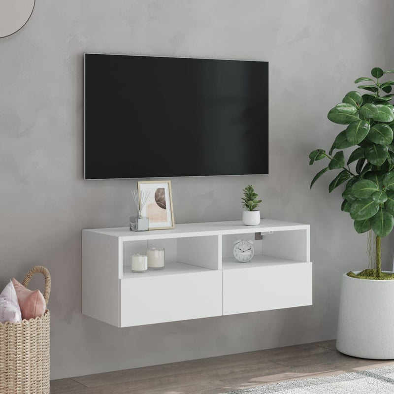 Comode TV de perete, alb, 80x30x30 cm, lemn prelucrat
