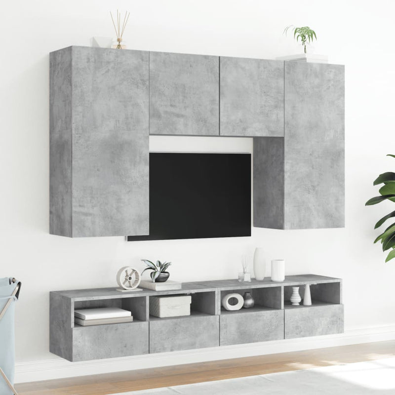 Comode TV de perete, 2 buc., gri beton, 80x30x30 cm, lemn