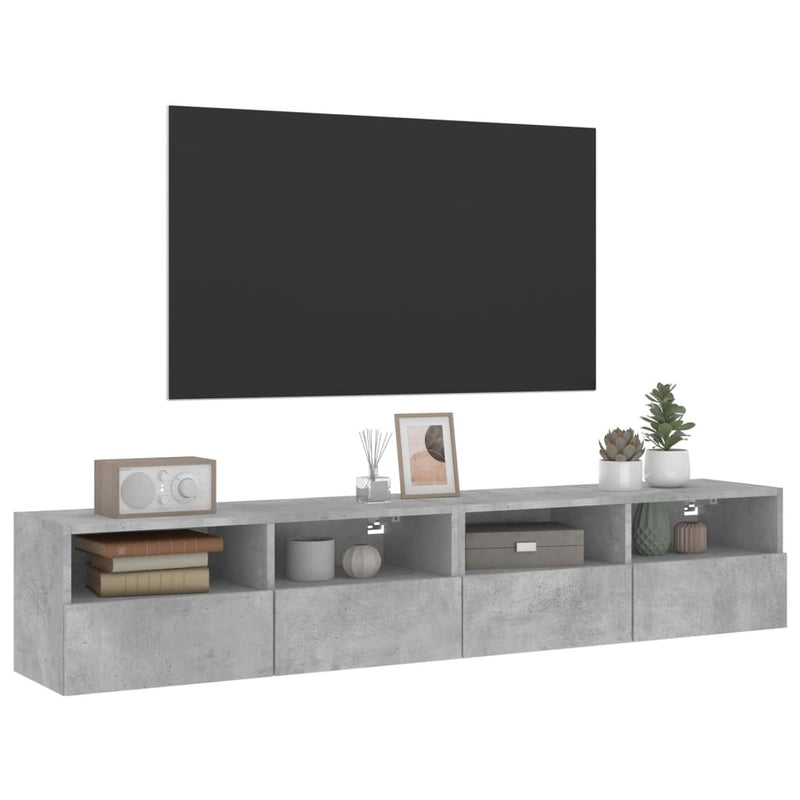 Comode TV de perete, 2 buc., gri beton, 80x30x30 cm, lemn