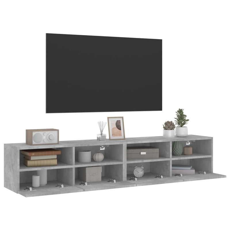 Comode TV de perete, 2 buc., gri beton, 80x30x30 cm, lemn