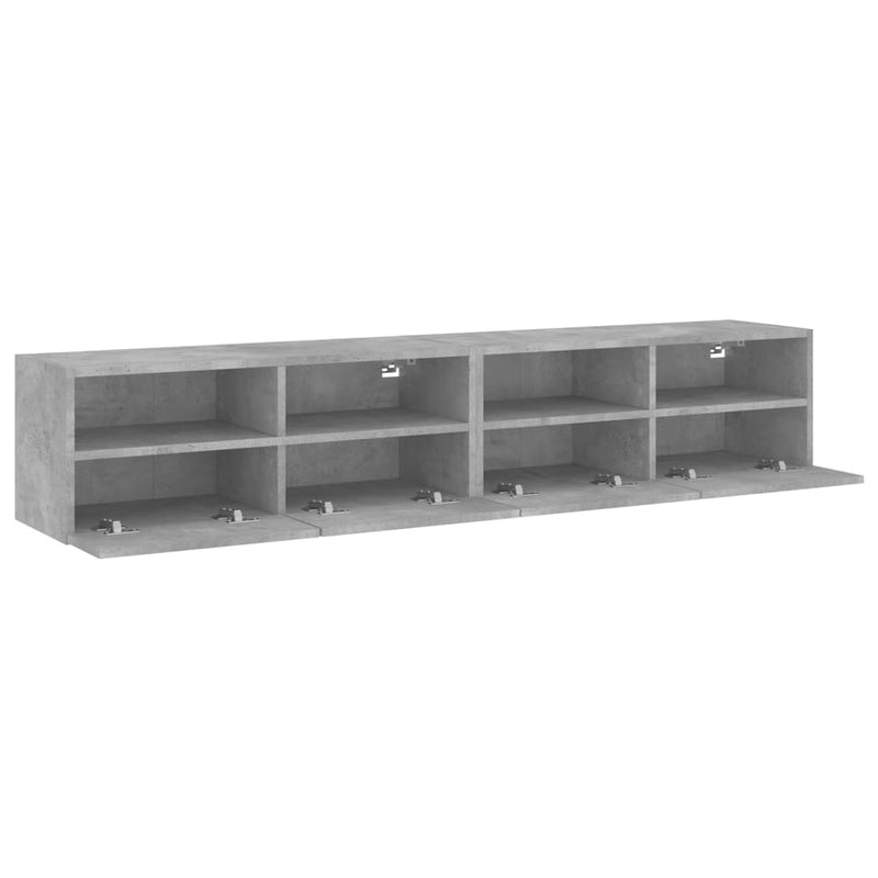 Comode TV de perete, 2 buc., gri beton, 80x30x30 cm, lemn