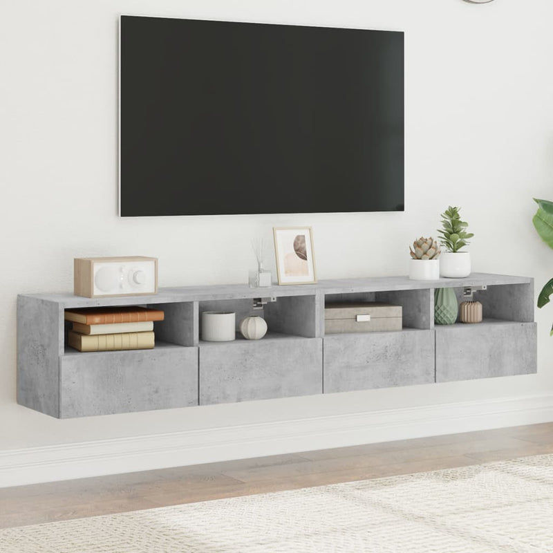Comode TV de perete, 2 buc., gri beton, 80x30x30 cm, lemn