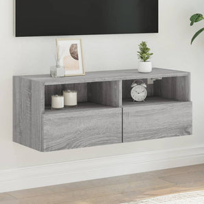 Comodă TV de perete, gri sonoma, 80x30x30 cm, lemn prelucrat
