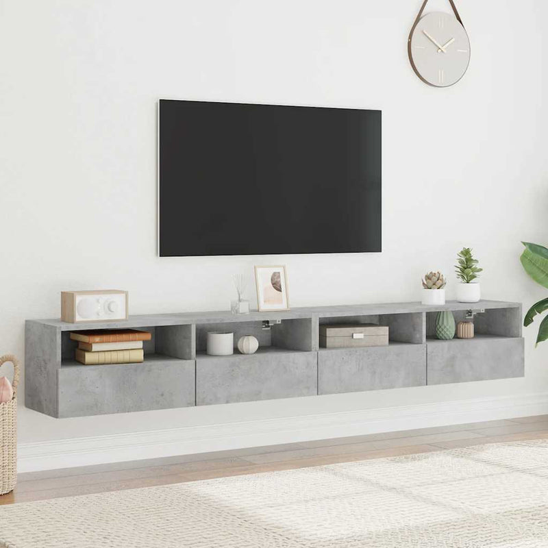 Comode TV de perete, 2 buc., gri beton, 100x30x30 cm, lemn