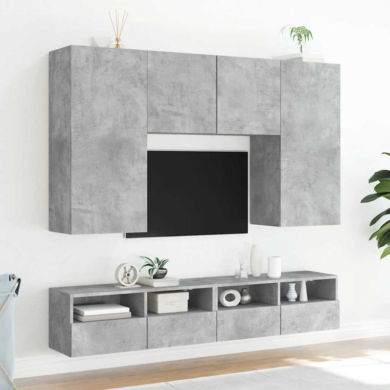 Comode TV de perete, 2 buc., gri beton, 100x30x30 cm, lemn