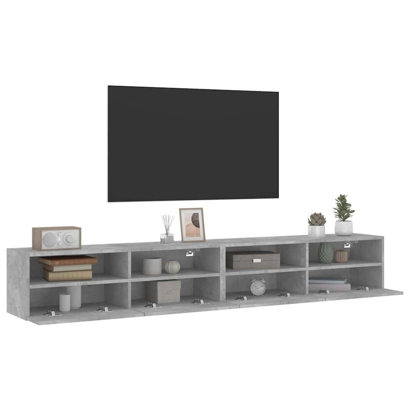 Comode TV de perete, 2 buc., gri beton, 100x30x30 cm, lemn