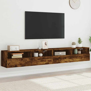 Dulapuri TV de perete 2 buc. stejar fumuriu 100x30x30 cm lemn