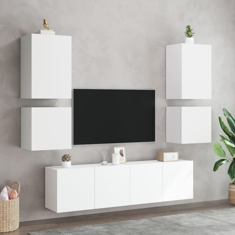 Comode TV de perete, 2 buc., alb, 40,5x30x40 cm, lemn prelucrat