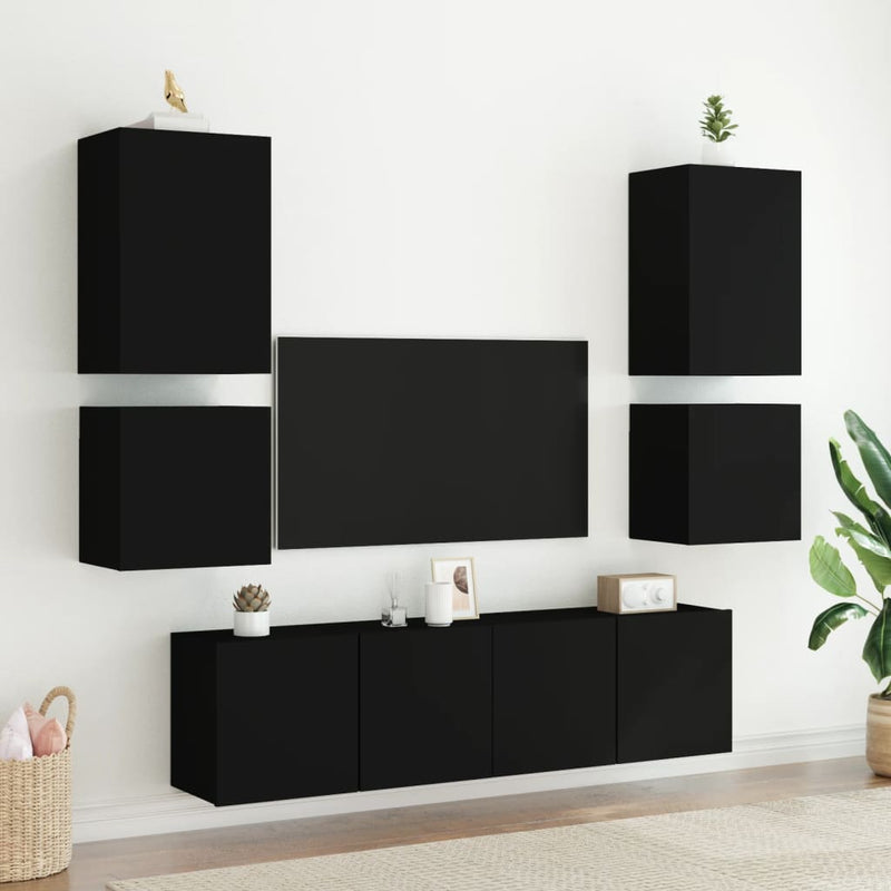 Comode TV de perete, 2 buc. negru, 40,5x30x40 cm lemn prelucrat