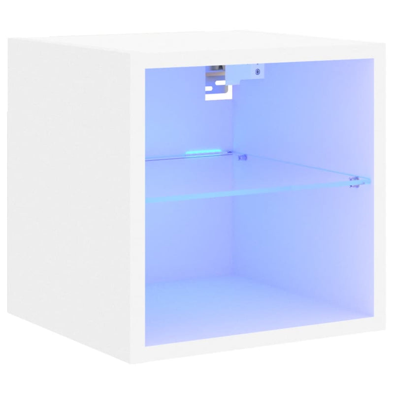Comode TV de perete cu lumini LED, alb, 30x28,5x30 cm
