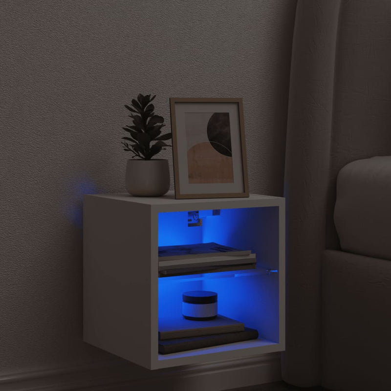 Comode TV de perete cu lumini LED, alb, 30x28,5x30 cm