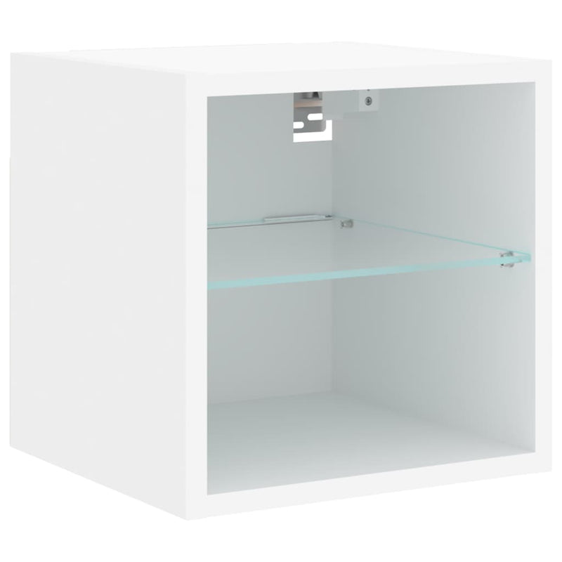 Comode TV de perete cu lumini LED, alb, 30x28,5x30 cm