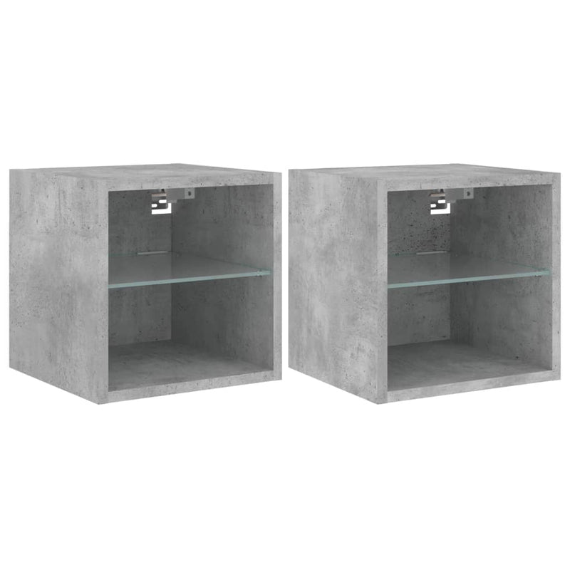 Comode TV de perete cu lumini LED 2 buc. gri beton 30x28,5x30cm