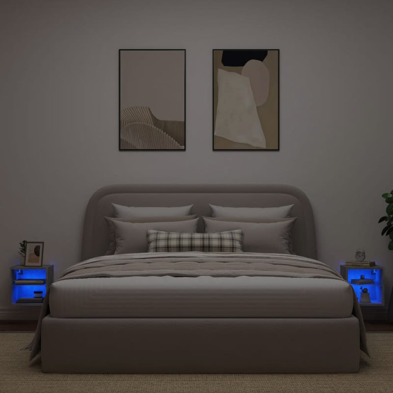 Comode TV de perete cu lumini LED 2 buc. gri beton 30x28,5x30cm
