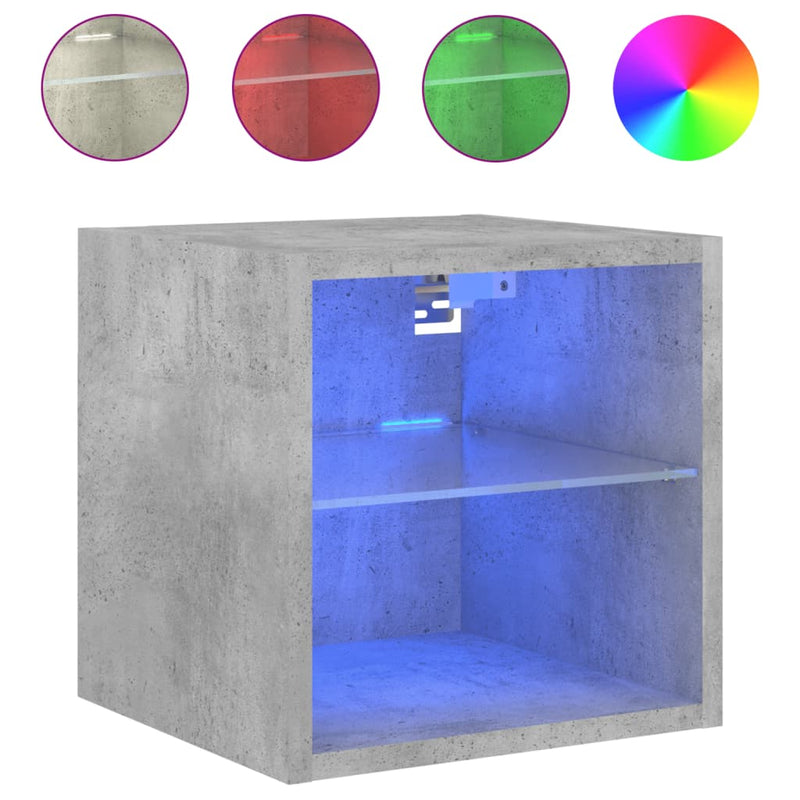 Comode TV de perete cu lumini LED 2 buc. gri beton 30x28,5x30cm