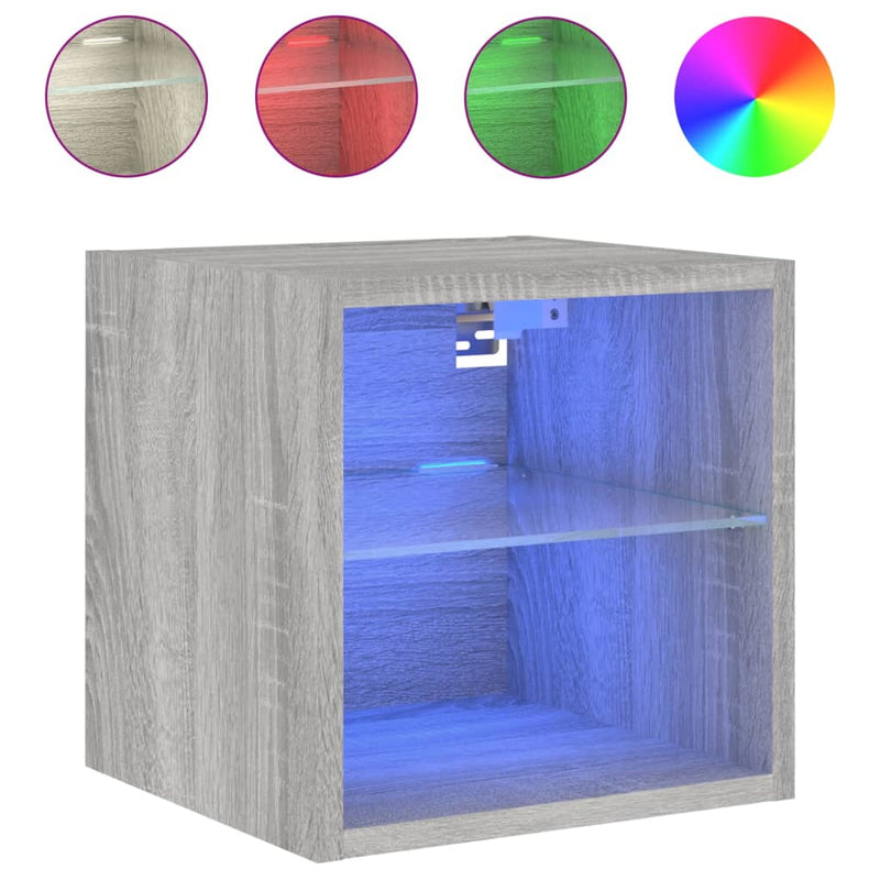 Comode TV cu lumini LED, 2 buc., gri sonoma, 30x28,5x30 cm