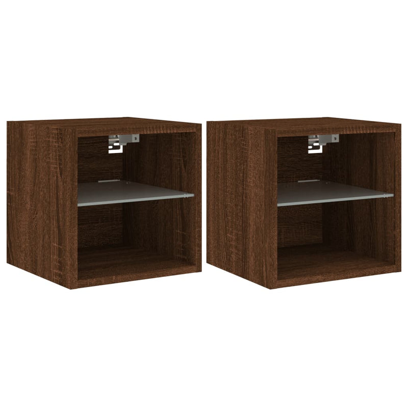 Comode TV cu lumini LED, 2 buc., stejar maro, 30x28,5x30 cm