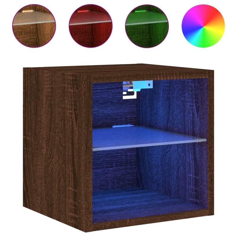 Comode TV cu lumini LED, 2 buc., stejar maro, 30x28,5x30 cm