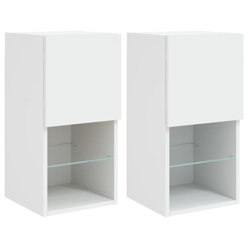Comode TV cu lumini LED, 2 buc., alb, 30,5x30x60 cm