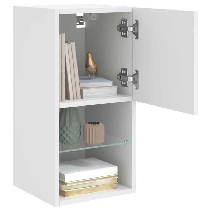Comode TV cu lumini LED, 2 buc., alb, 30,5x30x60 cm