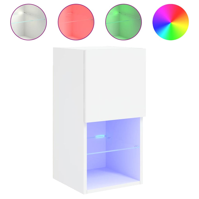 Comode TV cu lumini LED, 2 buc., alb, 30,5x30x60 cm