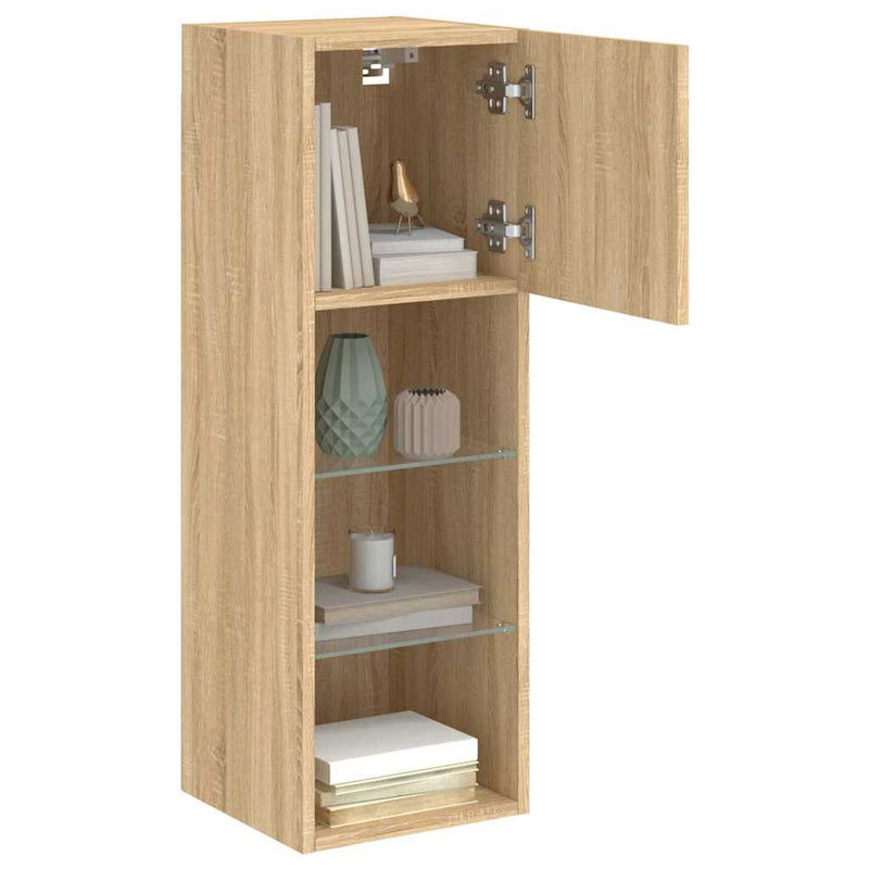 Comode TV cu lumini LED, 2 buc., stejar sonoma, 30,5x30x90 cm