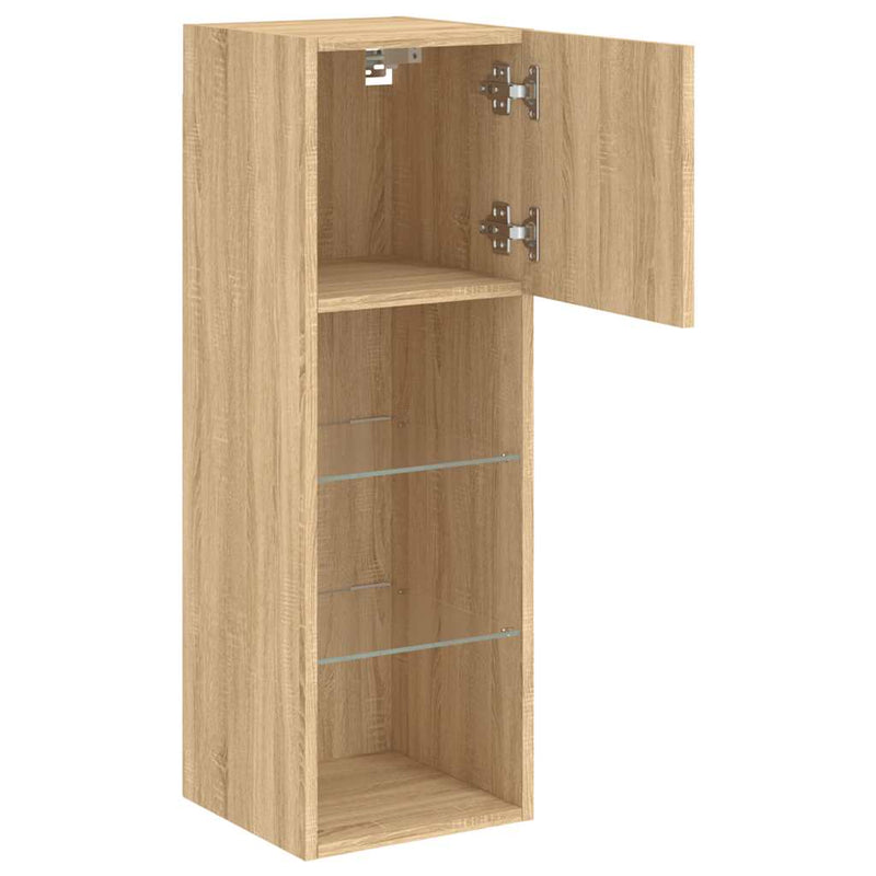 Comode TV cu lumini LED, 2 buc., stejar sonoma, 30,5x30x90 cm