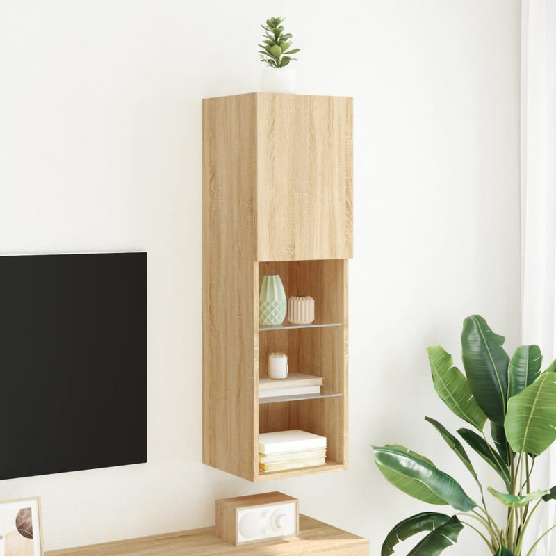 Comodă TV cu lumini LED, stejar sonoma, 30,5x30x102 cm