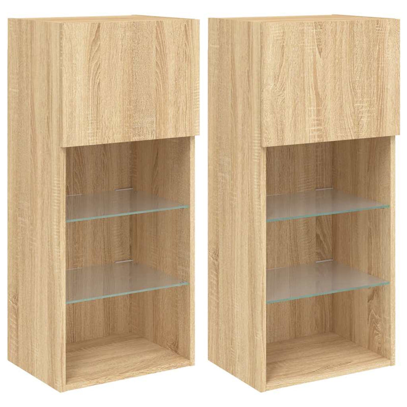 Comode TV cu lumini LED, 2 buc., stejar sonoma, 40,5x30x90 cm
