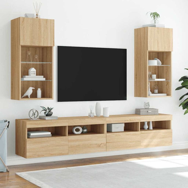 Comode TV cu lumini LED, 2 buc., stejar sonoma, 40,5x30x90 cm