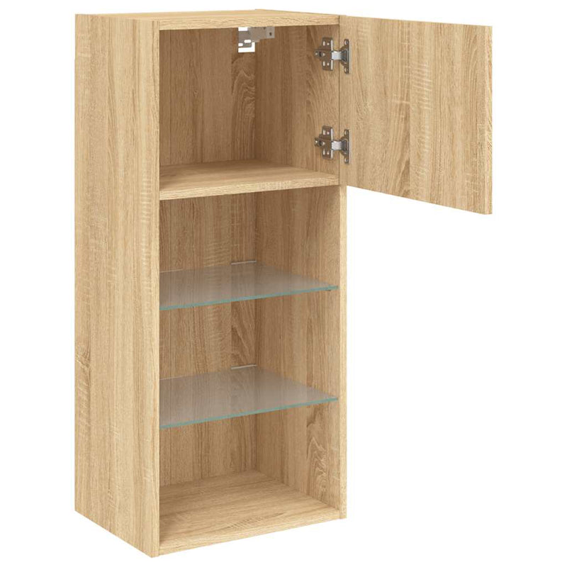 Comode TV cu lumini LED, 2 buc., stejar sonoma, 40,5x30x90 cm