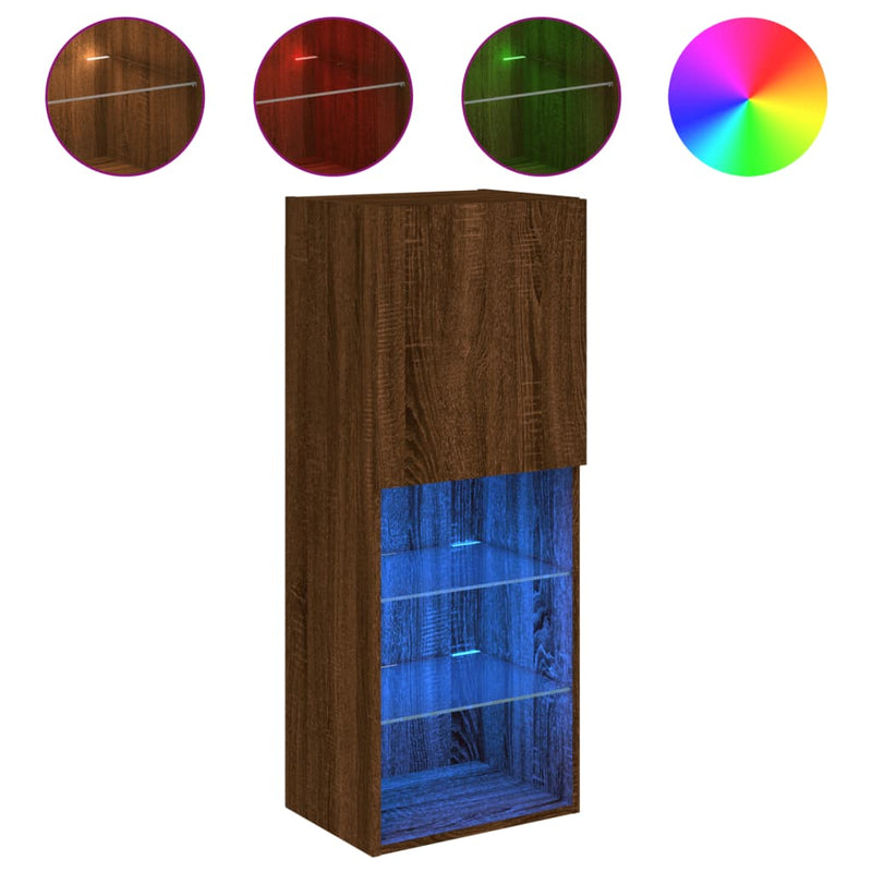 Comodă TV cu lumini LED, stejar maro, 40,5x30x102 cm
