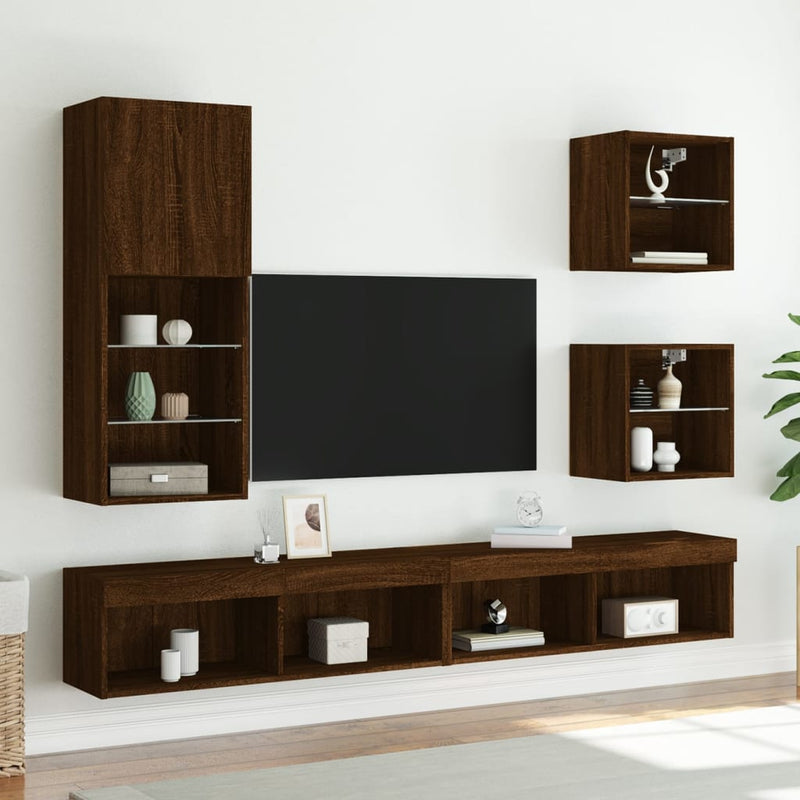 Comodă TV cu lumini LED, stejar maro, 40,5x30x102 cm