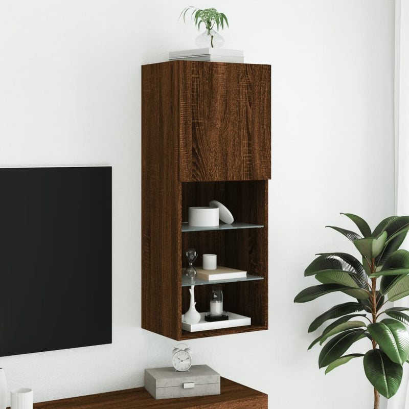 Comodă TV cu lumini LED, stejar maro, 40,5x30x102 cm