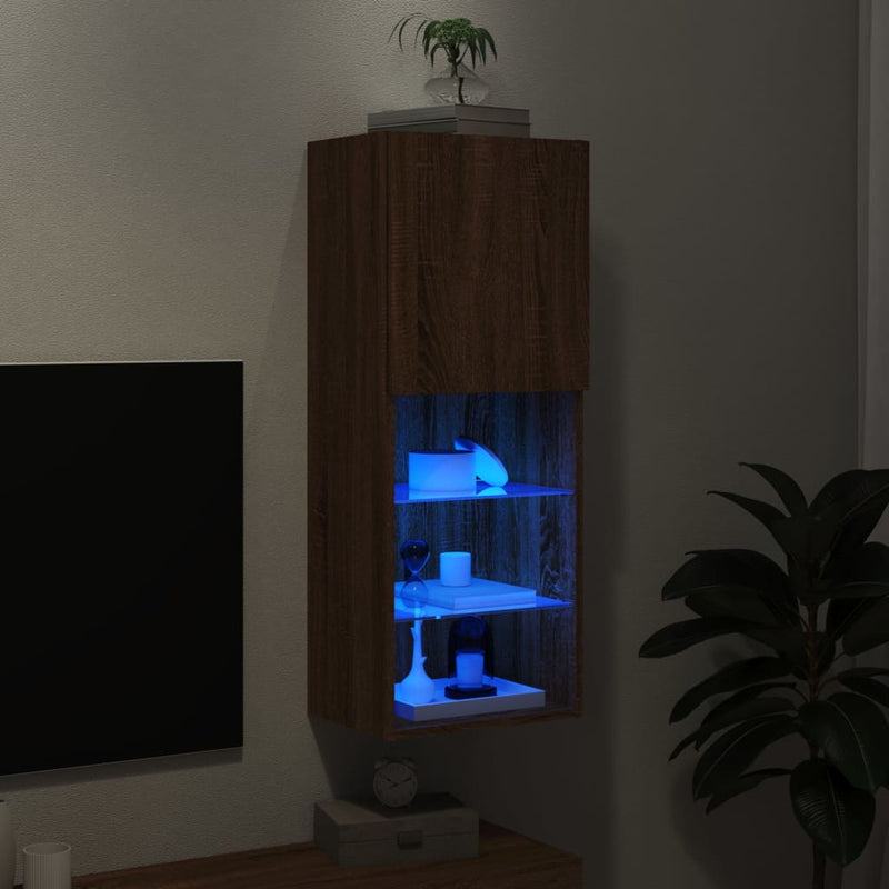 Comodă TV cu lumini LED, stejar maro, 40,5x30x102 cm