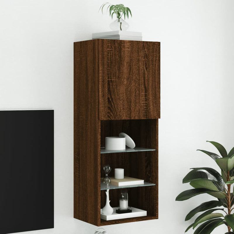 Comodă TV cu lumini LED, stejar maro, 40,5x30x102 cm