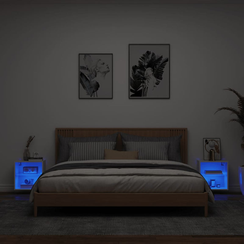 Noptiere cu lumini LED montate pe perete, 2 buc., alb