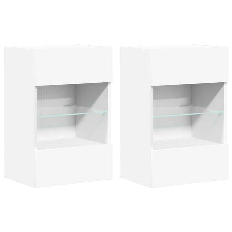 Comode de perete cu lumini LED pentru TV, 2 buc., alb, 40x30x60,5 cm