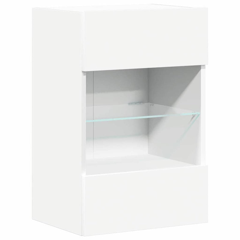 Comode de perete cu lumini LED pentru TV, 2 buc., alb, 40x30x60,5 cm