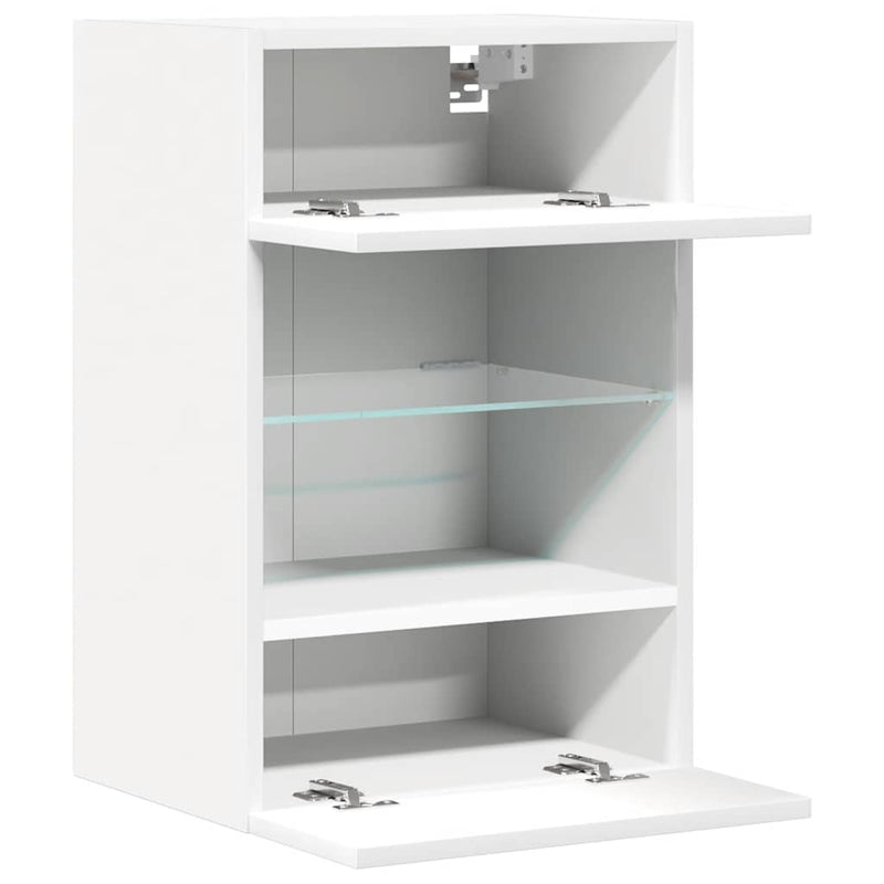 Comode de perete cu lumini LED pentru TV, 2 buc., alb, 40x30x60,5 cm